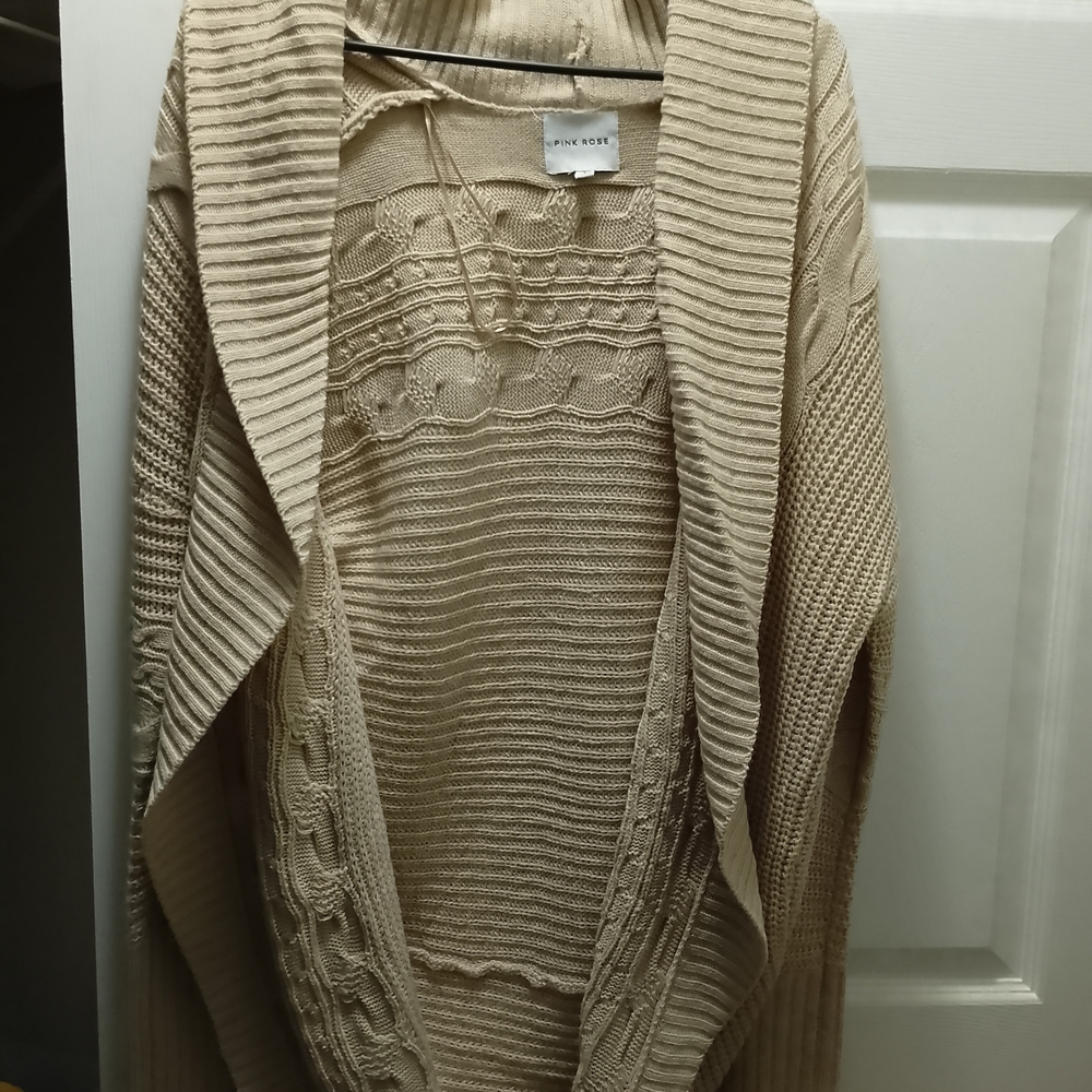Pink Rose Women's Tan Knit Cardigan